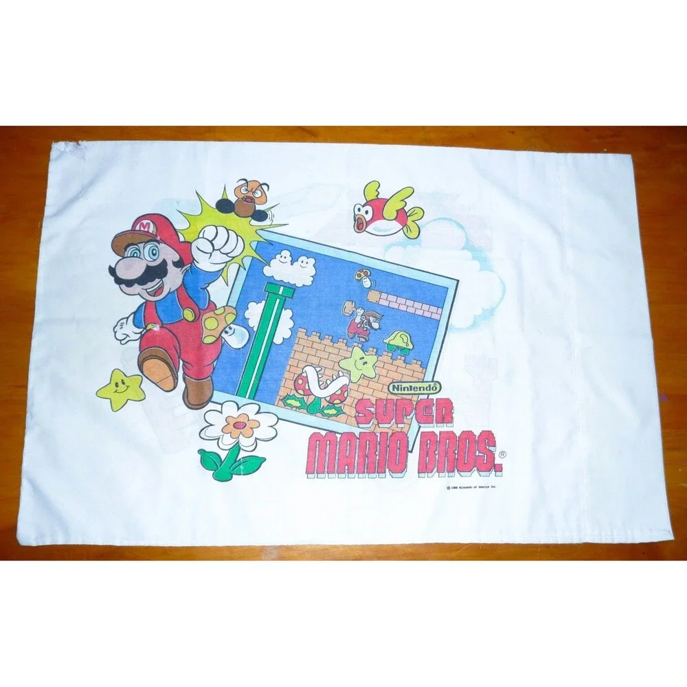 Vintage Nintendo Super Mario + Legend of Zelda Twin Sheet set Pillowcase 1988